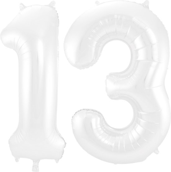 Folieballon 13 jaar metallic wit 86cm