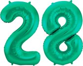 Folieballon 28 jaar metallic groen 86cm