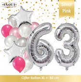 Cijfer Ballon 63 Jaar Zilver Roze White Pearl Boeket * Hoera 63 Jaar Verjaardag Decoratie Set van 15 Ballonnen * 80 cm Verjaardag Nummer Ballon * Snoes * Verjaardag Versiering * Ve