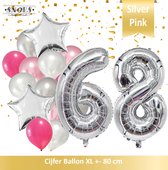 Cijfer Ballon 68 Jaar Zilver Roze White Pearl Boeket * Hoera 68 Jaar Verjaardag Decoratie Set van 15 Ballonnen * 80 cm Verjaardag Nummer Ballon * Snoes * Verjaardag Versiering * Ve