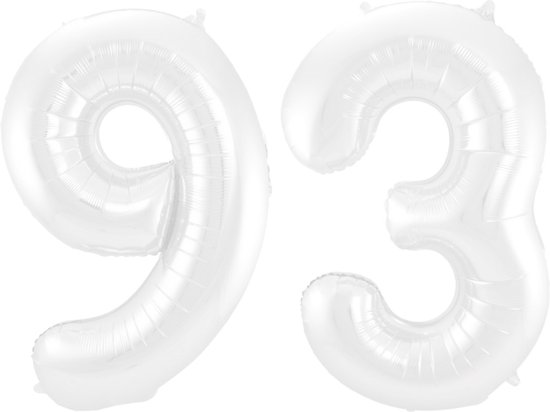 Folieballon 93 jaar metallic wit 86cm