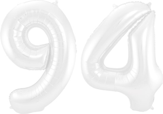 Folieballon 94 jaar metallic wit 86cm