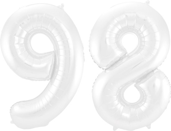 Folieballon 98 jaar metallic wit 86cm