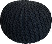 Gebreide Poef - Kruk - Zitkussen - Ø 55 cm Hoogte 37 cm - Zwart/Wit