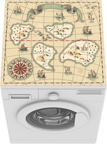 Wasmachine beschermer mat - Kinderillustratie van een schatkaart met fantasie zeewezens - Breedte 60 cm x hoogte 60 cm