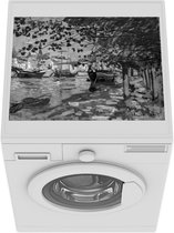 Wasmachine beschermer mat - The Seine at Rouen - Schilderij van Claude Monet in zwart/wit. - Breedte 55 cm x hoogte 45 cm