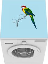 Wasmachine beschermer mat - Illustratie van een papegaai met een blauwe achtergrond - Breedte 60 cm x hoogte 60 cm