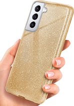 3 in 1 Glitter Backcover - Samsung S22 - Goud