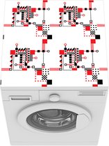 Wasmachine beschermer - Wasmachine mat - Geometrie - Patronen - Vintage - Rood - Zwart - 60x60 cm - Droger beschermer