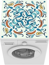 Wasmachine beschermer - Wasmachine mat - Bloemblaadjes - Blauw - Oranje - Patronen - 60x60 cm - Droger beschermer