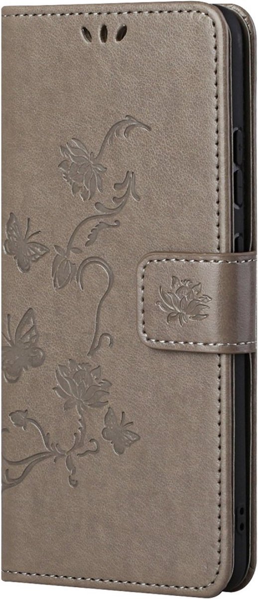 Grijs vlinder book case hoesje Telefoonhoesje geschikt voor Samsung Galaxy A33