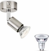 Philips Limbali Opbouwspot met GU10-fitting & Philips LED Spot GU10 50W - LED - Spotjes Opbouw - 1 Lichtpunt - Nickel