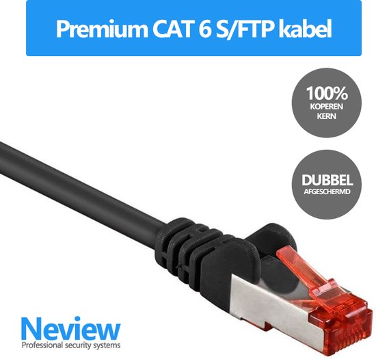 Neview - Câble S/FTP premium de 15 mètres - CAT 6 100% cuivre - Zwart - Double blindage - (câble réseau/câble internet)