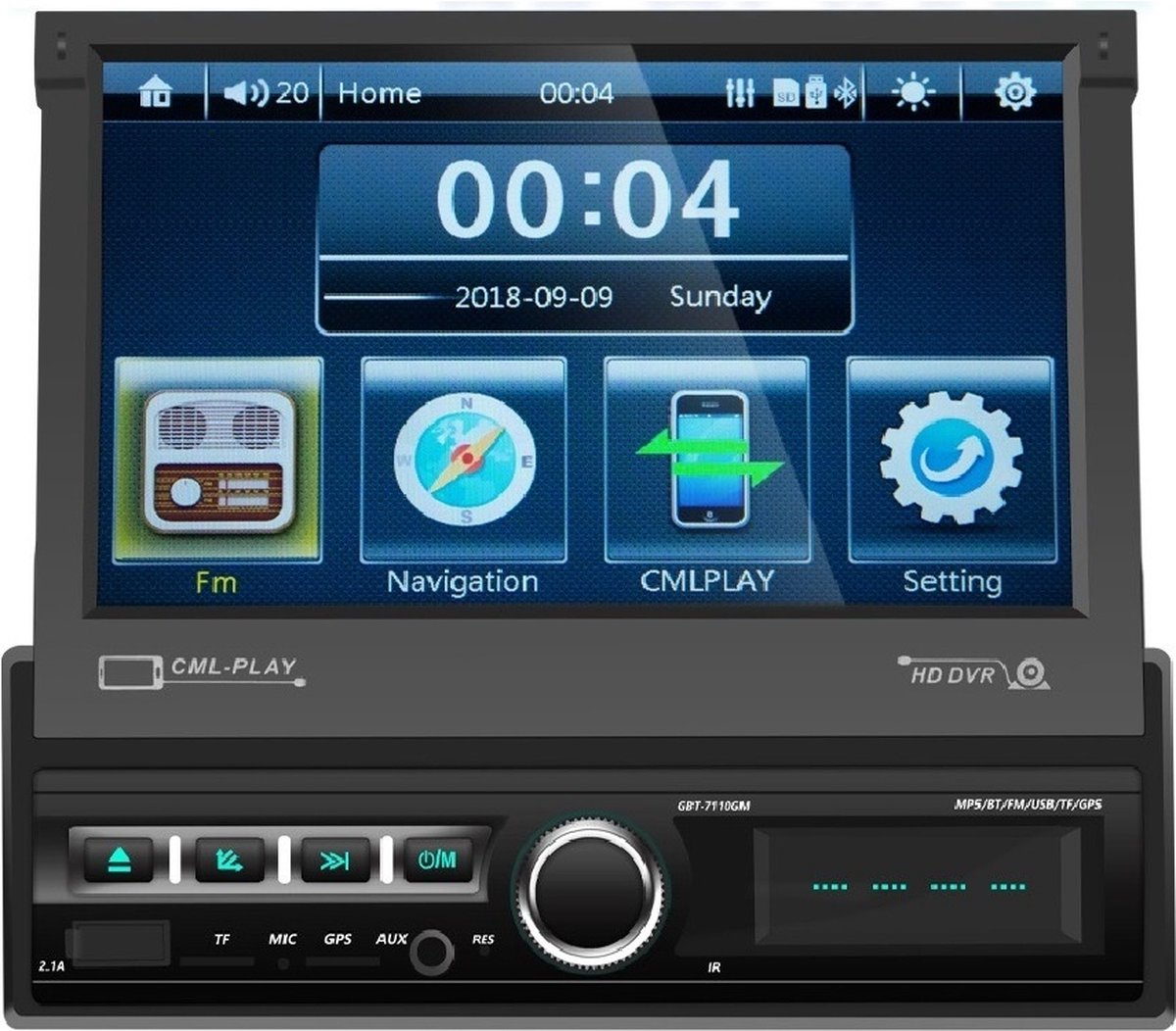 TechU™ Autoradio met klapscherm AT43 – 1 Din – 7 inch Touchscreen Monitor – Bluetooth – Android & iOS – Handsfree bellen – FM radio – USB – Uitschuifbaar display – Incl. Afstandsbediening