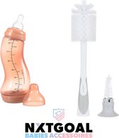 Difrax BabyPakket Fles 250 ml – Anti-Colic – Trend Peach & Flessenborstel 2 in 1 Deluxe