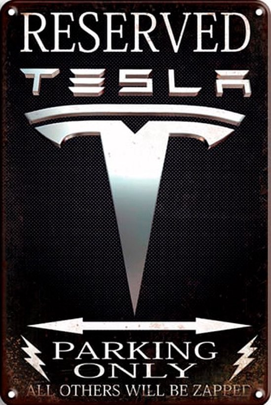 Signs-USA - Retro wandbord - metaal - Tesla Parking - 30 x 40 cm