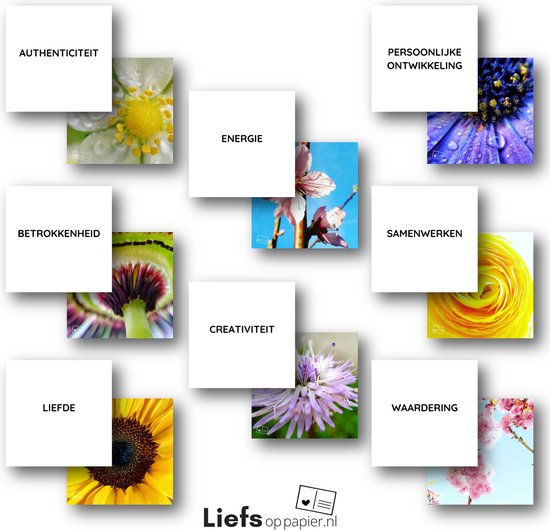 Thumbnail van een extra afbeelding van het spel Kernwaarden set - in kleur - coachtool - bloemen associatiekaarten - werkvorm - Liefs op papier