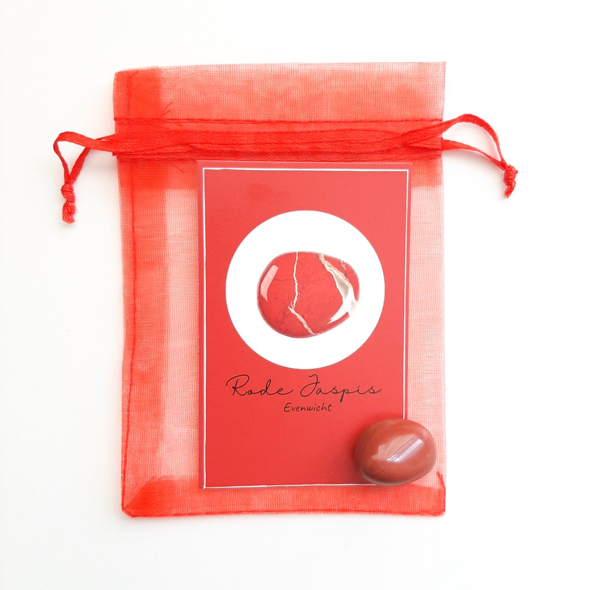 Edelsteen in zakje ''rode jaspis'' trommelsteen, knuffelsteen, natuursteen, giftset, evenwicht