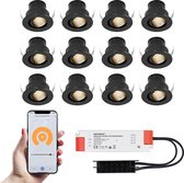12x Medina zwarte Smart LED Inbouwspots complete set - Wifi & Bluetooth - 12V - 3 Watt - 2700K warm wit