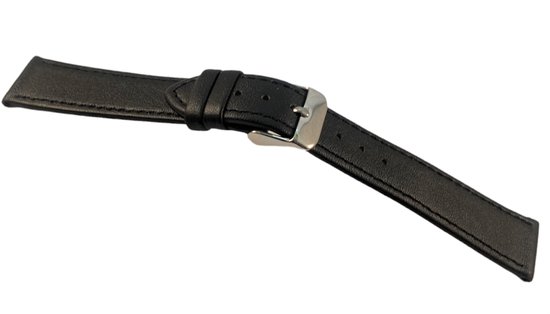Horlogeband-14mm-echt Leer-zwart-zacht-plat- 14 mm - Echt leer
