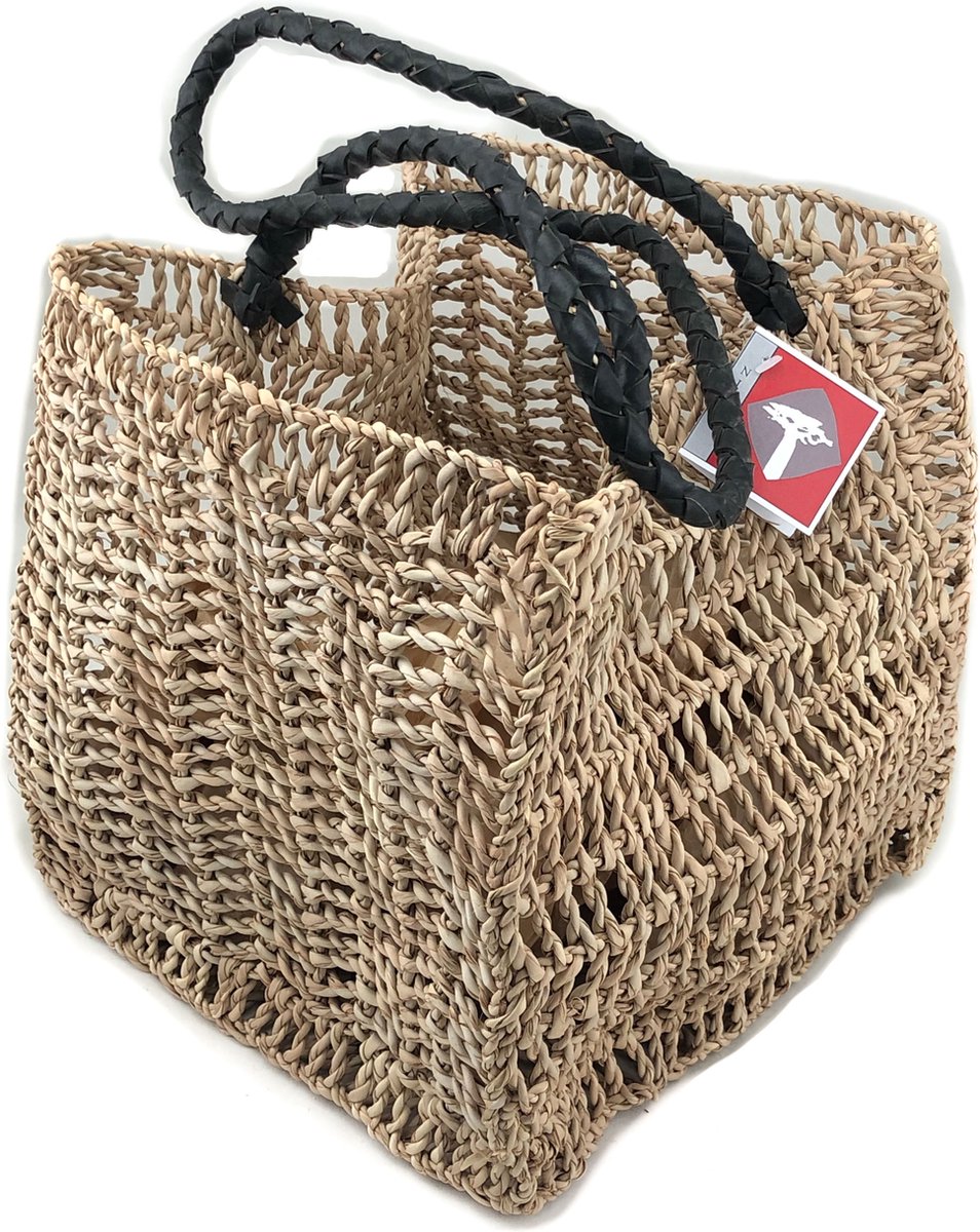 Kubusvormige mand / tas van geknoopt palmblad - met rubber hengsels