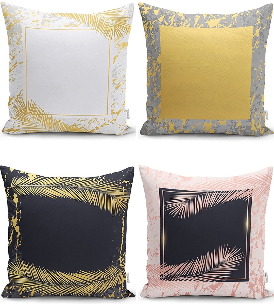 Sierkussens set 4 stuks - INCLUSIEF BINNENKUSSENS 45x45 cm - goud - wit - zwart - roze - dubbelzijdig bedrukt - kussensloop - kussens woonkamer - kussenhoes