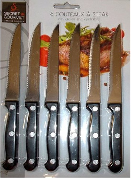 Secret de Gourmet Steakmessen/vleesmessen - 6x stuks - RVS - 22 cm - Secret de Gourmet