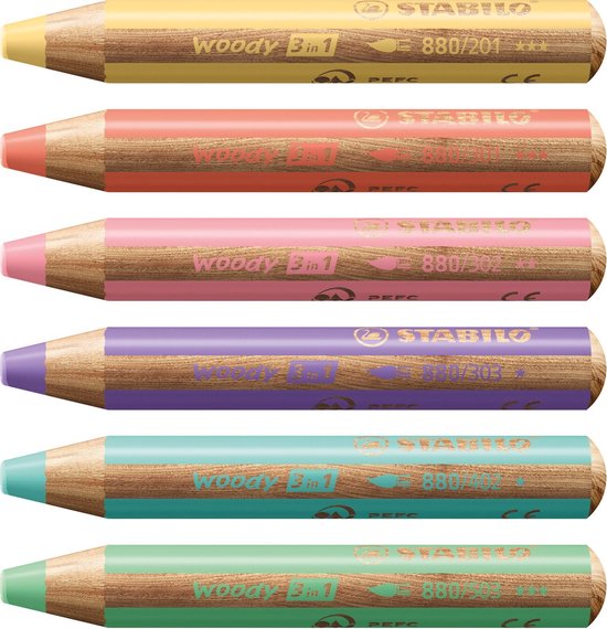 Etui de 6 crayons Woody couleurs pastels Stabilo