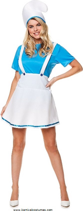 Karnival Costumes Smurf Kostuum Dames Carnavalskleding Dames Verkleedkleren Volwassenen Carnaval - Polyester - Blauw/Wit/Beige - Maat XS - 3-Delig Hoed/Top/Rok