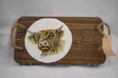 Houten serveerplateau, serveerplank met Schotse hooglander, 33 x 18 cm op pootjes