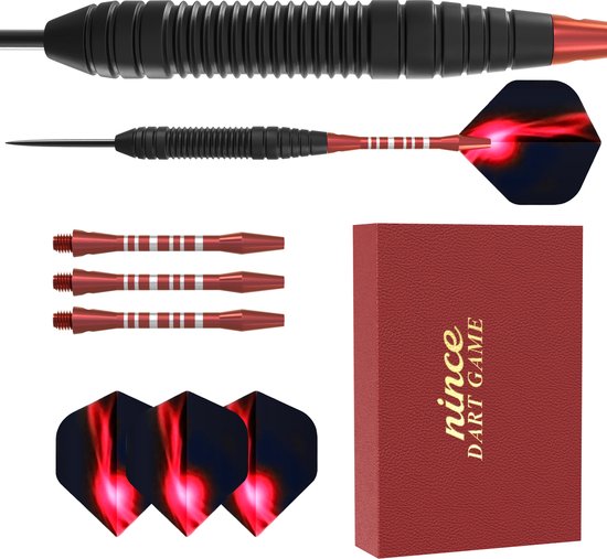 Nince Premium Dartpijlen van Hoge Kwaliteit Steeltip - Set van 6 - Dartpijltjes 24 Gram - Origineel cadeau - Nince