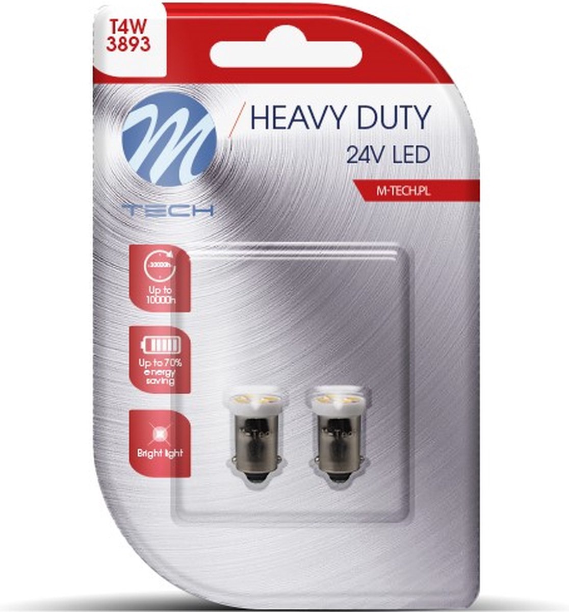 M-Tech LED Ba9s / T4W 24V - Heavy Duty - 4x Led diode - wit - Set