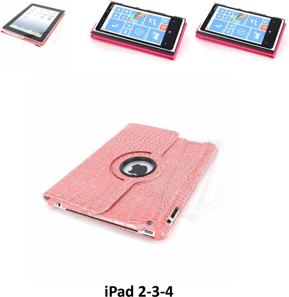 Apple iPad 2-3-4 Roze 360 graden draaibare hoes - Book Case Tablethoes