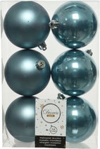 6x stuks kunststof kerstballen ijsblauw (blue dawn) 8 cm - Mat/glans - Onbreekbare plastic kerstballen