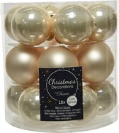 18x stuks kleine kerstballen licht parel/champagne van glas 4 cm - mat/glans - Kerstboomversiering