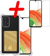 Samsung Galaxy A33 Shock Hoesje En Pas Houder Met Screenprotector Tempered Glass - Samsung Galaxy A33 Screen Protector Beschermglas Hoes Pasjeshouder - Transparant