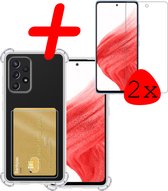 Samsung Galaxy A53 Shock Hoesje En Pas Houder Met 2x Screenprotector Tempered Glass - Samsung Galaxy A53 Screen Protector Beschermglas Hoes Pasjeshouder - Transparant