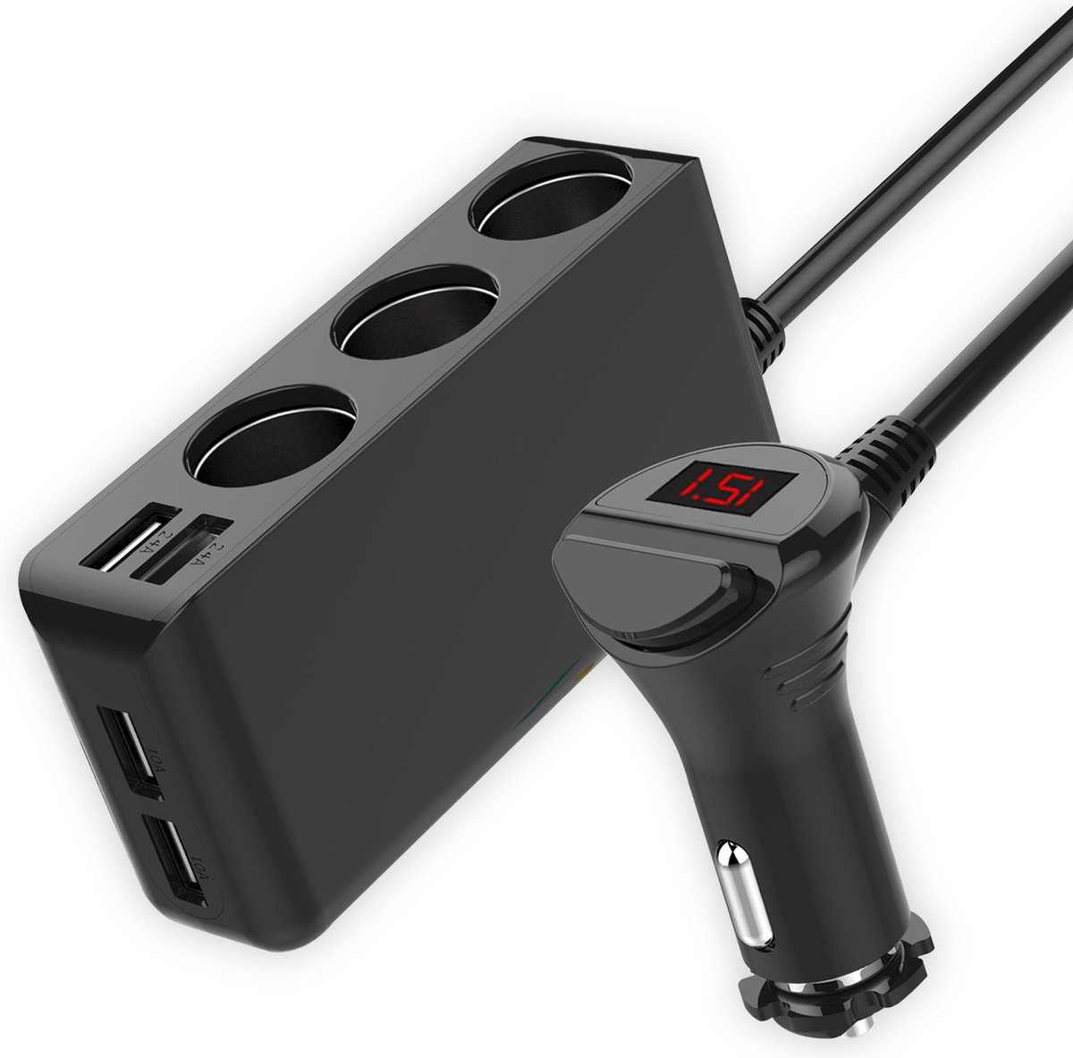 Auto Sigarettenaansteker Splitter - 12V USB Autolader Adapter - Auto Oplader met 7 aansluitingen - 4 USB Poorten - Omvormer / Verdeler - Autoladers - Autostekker - HMERCH
