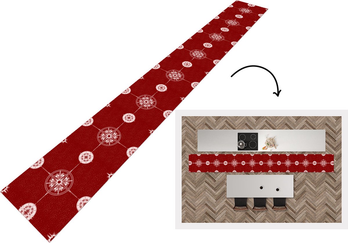 KitchenYeah Keukenloper - Keukenmat - Kompas - Reizen - Patronen - 480x60 cm - Keuken vloerkleed Multicolor
