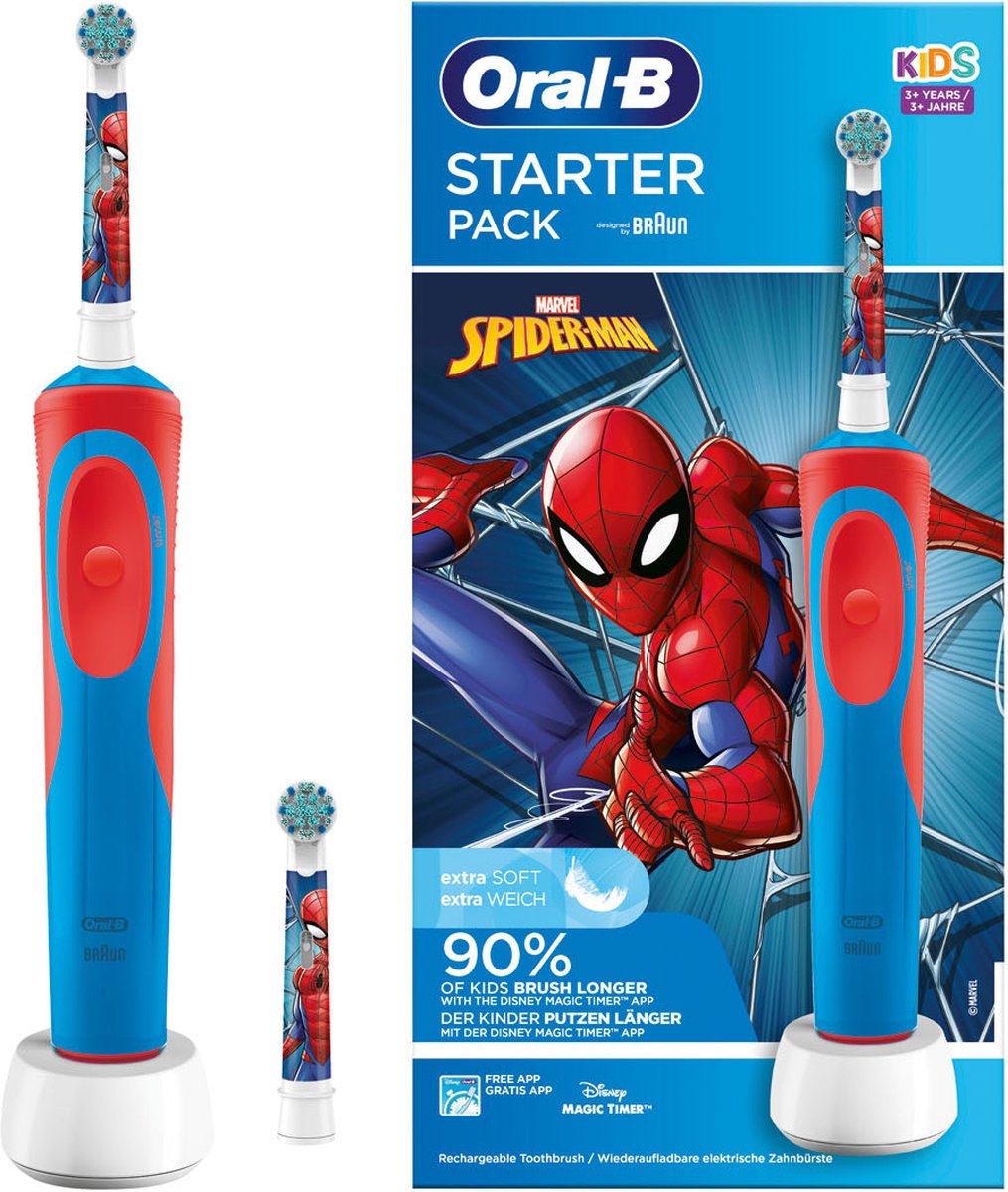 Oral-B Kids Spiderman Elektrische Tandenborstel Met 2 opzetborstels - Starter Pack - Voor kinderen vanaf 3 jaar - Oral B