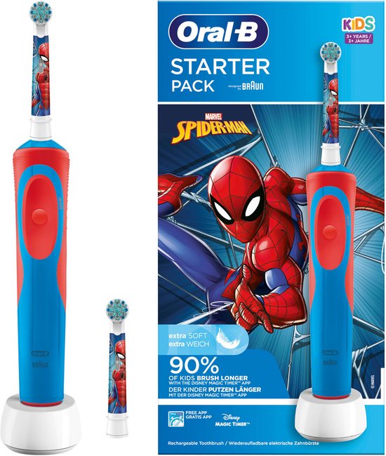 Oral-B Kids Spiderman Elektrische Tandenborstel Met 2 opzetborstels - Starter Pack - Voor kinderen vanaf 3 jaar