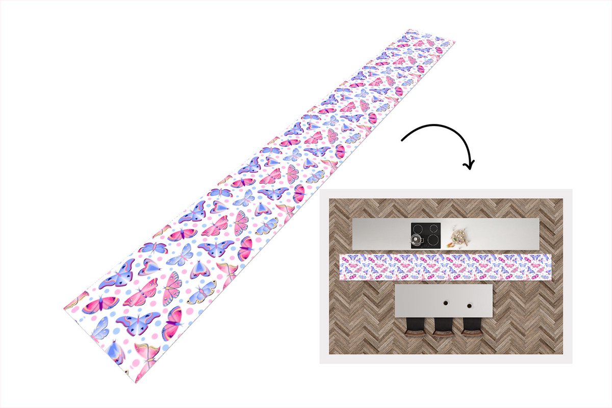 KitchenYeah Keukenloper - Keukenmat - Vlinders - Stippen - Patronen - 480x60 cm - Keuken vloerkleed Multicolor