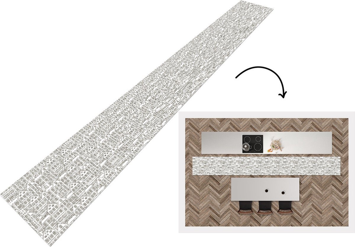 KitchenYeah Keukenloper - Keukenmat - Huis - Patronen - Skyline - 400x50 cm - Keuken vloerkleed Multicolor