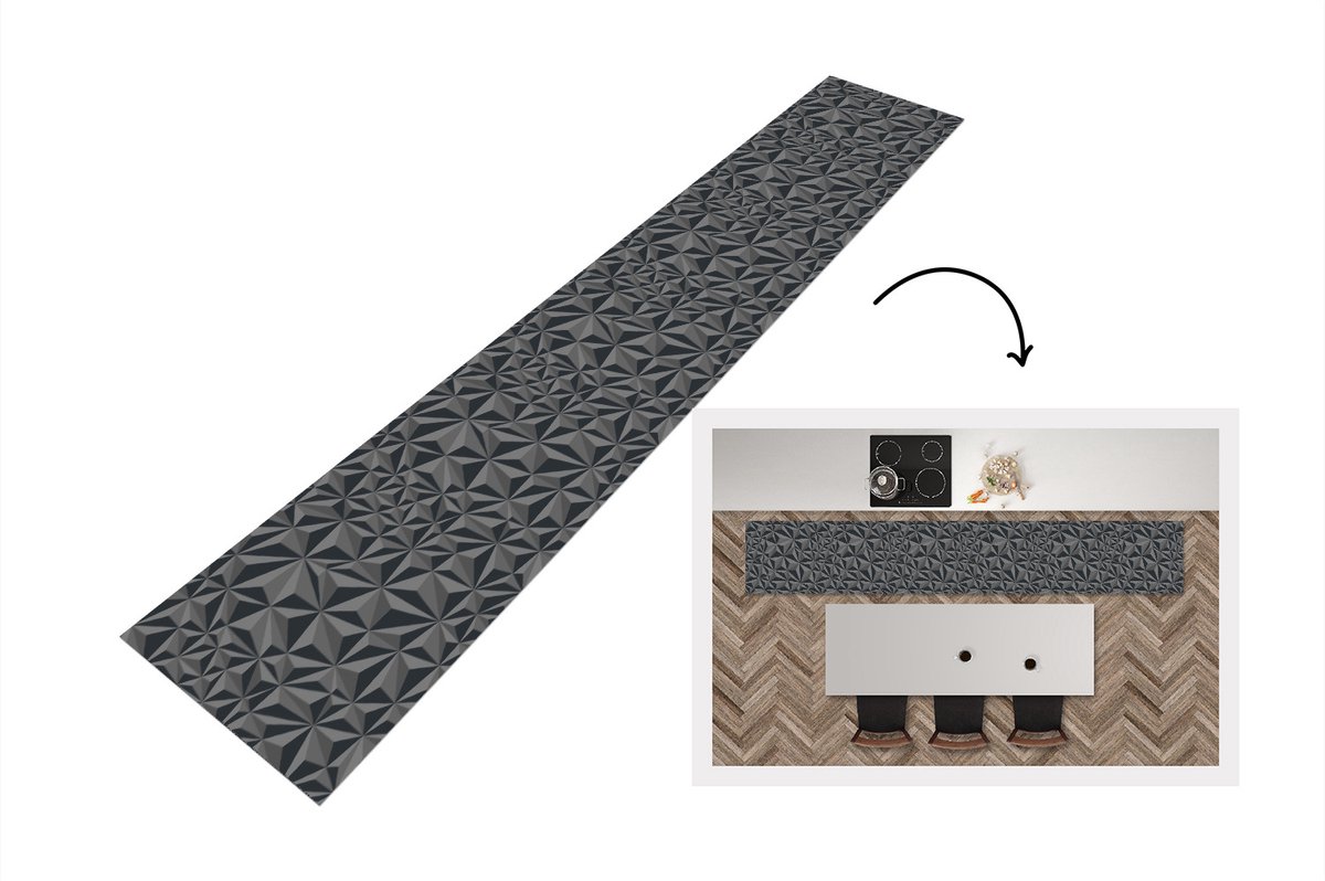 KitchenYeah Keukenloper - Keukenmat - Geometrie - Grijs - 3D - Patronen - Keuken vloerkleed Multicolor