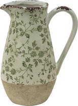 Clayre & Eef Decoratieve Schenkkan 20*14*25 cm Groen, Beige Keramiek Bloemetjes Waterkan Kan