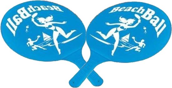 Foto: Kunststof beachball set blauw strand balletjes rackets batjes en bal tennis ballenspel