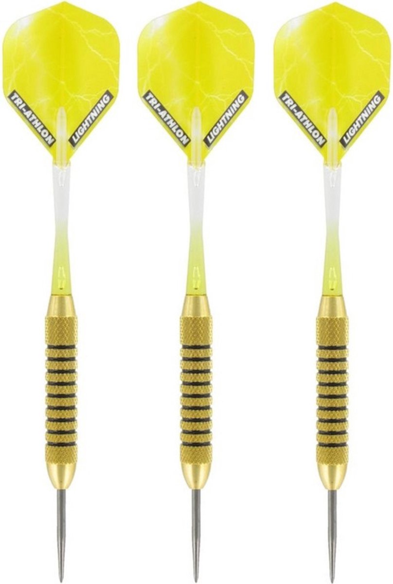 1x Set van 3 dartpijlen Speedy Yellow Brass 21 grams - Darten/darts sport artikelen pijltjes messing