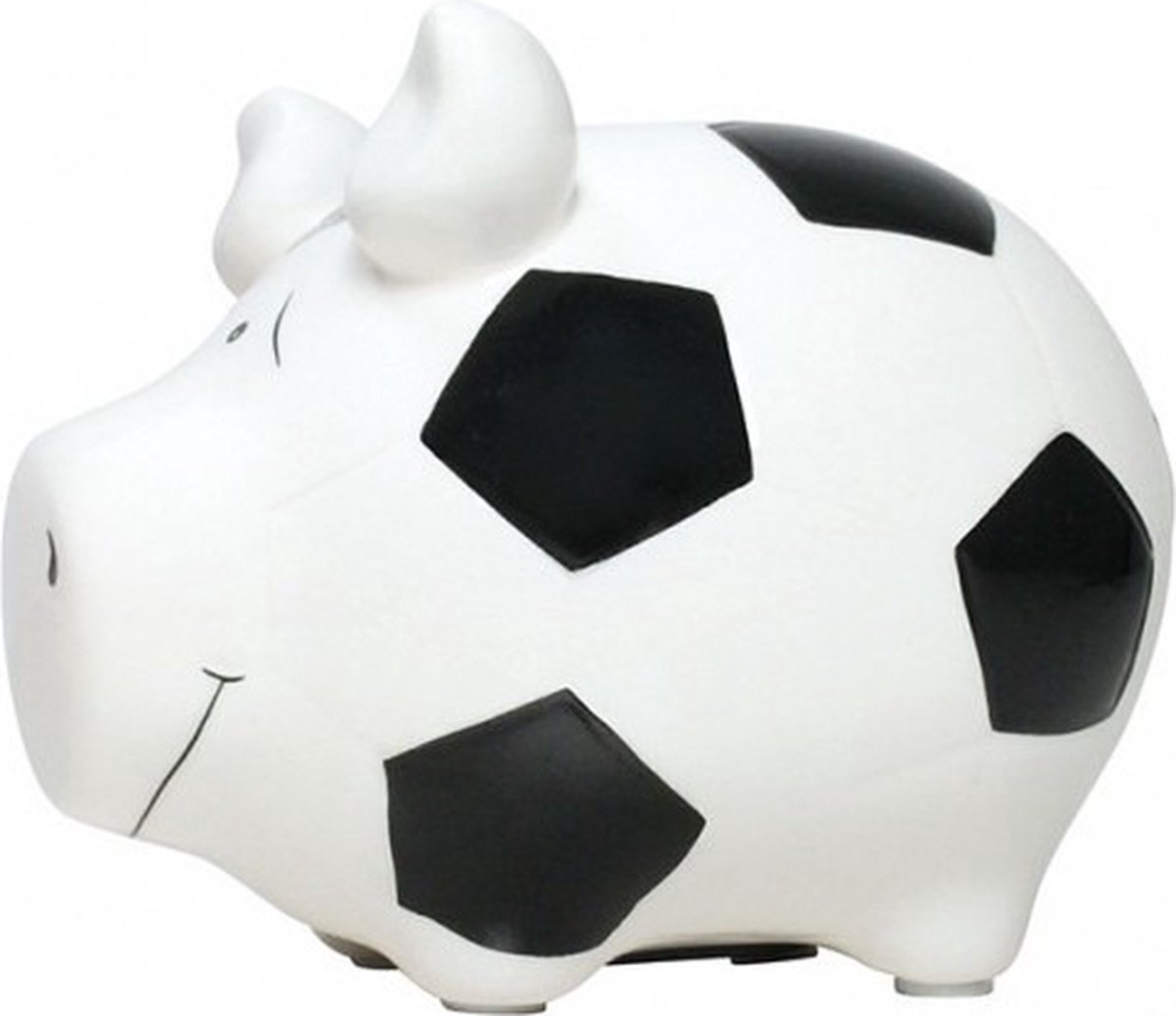 Spaarpot spaarvarken wit met voetbal print - 12 cm - Voetbal thema - dieren spaarpotten - voor kinderen en volwassenen