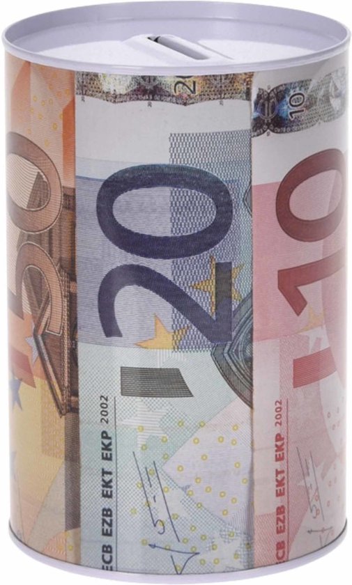 Tirelire En étain Non Ouvrante - Design Billet De 20 Euros, Diamètre 13 Cm, Hauteur 14 Cm - Style Vintage