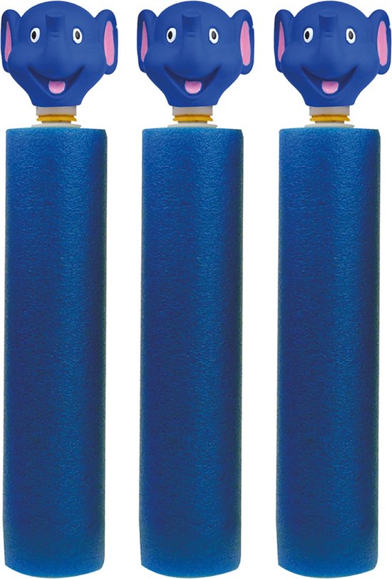 3x Donkerblauw olifanten waterpistool/waterpistolen van foam 26,5 cm met bereik van 6 meter